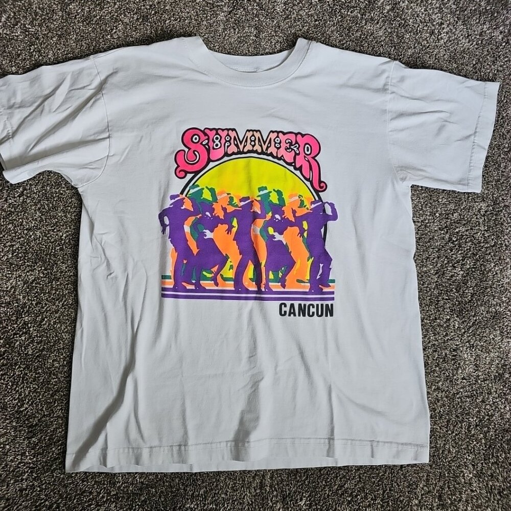 Summer Cancun Size XL White Retro Vacation/Party Short Sleeve Shirt